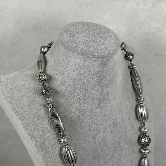 Chico's Silver Tone Beaded Statement Necklace Womens Adjustable Boho Textured - Picture 4 of 8